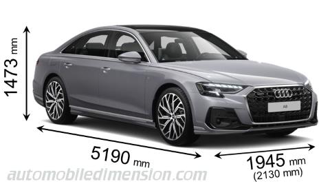 Audi A8 2022 dimensions with length, width and height