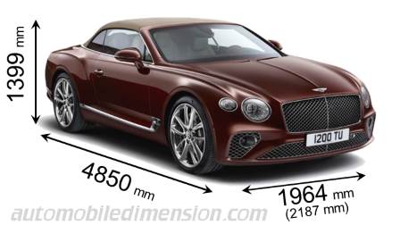 Bentley Continental GT Convertible 2019 dimensions with length, width and height