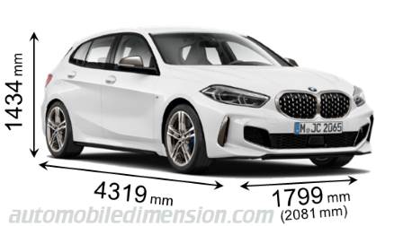 BMW 1 2020 dimensions with length, width and height