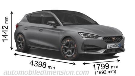 CUPRA Leon 2020 dimensions with length, width and height