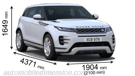 Land-Rover Range Rover Evoque 2019 dimensions with length, width and height