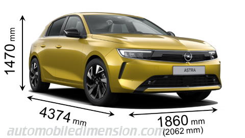 Opel Astra 2022 dimensions with length, width and height