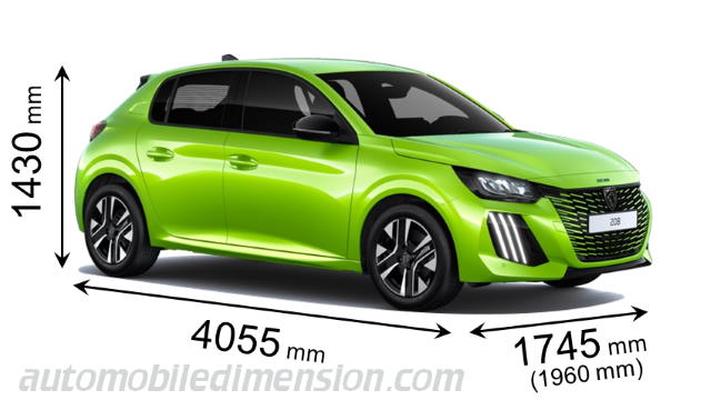 Peugeot 208 2024 dimensions with length, width and height