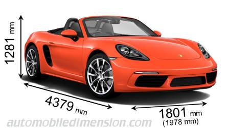 Porsche 718 Boxster 2016 dimensions with length, width and height