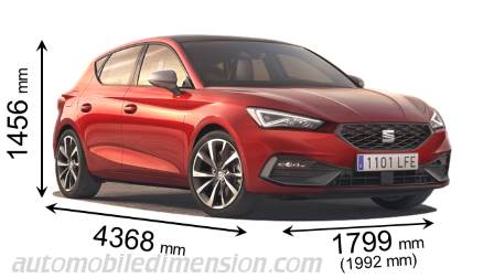 Seat Leon 2020 dimensions with length, width and height