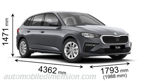 Skoda Scala 2024 dimensions with length, width and height