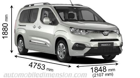 Toyota Proace City Verso Long 2020 dimensions with length, width and height