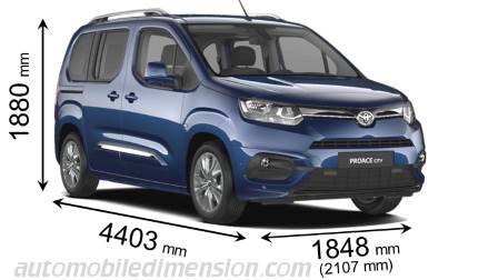Toyota Proace City Verso Medium 2020 dimensions with length, width and height