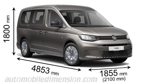 Volkswagen Caddy Maxi 2021 dimensions with length, width and height