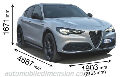 Dimension Alfa-Romeo Stelvio 2023 avec longueur, largeur et hauteur