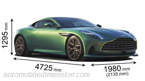 Dimension Aston-Martin DB12 2024 avec longueur, largeur et hauteur