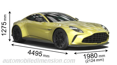 Dimension Aston-Martin Vantage 2024 avec longueur, largeur et hauteur