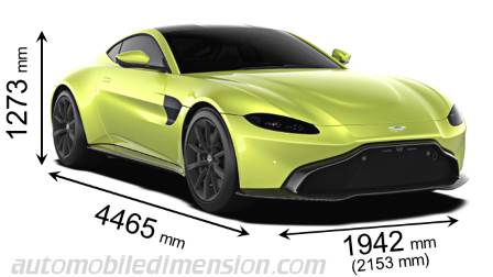 Aston-Martin Vantage Coupe 2018 Abmessungen mit Länge, Breite und Höhe