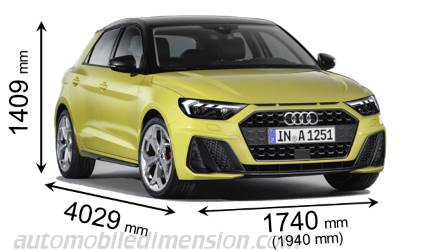 Audi A1 Sportback 2019 Abmessungen mit Länge, Breite und Höhe