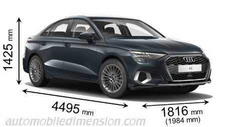 Audi A3 Sedan 2020 mått med längd, bredd och höjd