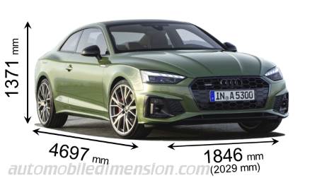 Audi A5 Coupe 2020 mått med längd, bredd och höjd