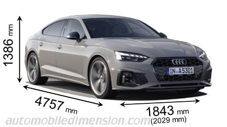 Dimension Audi A5 Sportback 2020 avec longueur, largeur et hauteur