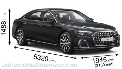 Audi A8 L 2022 mått med längd, bredd och höjd