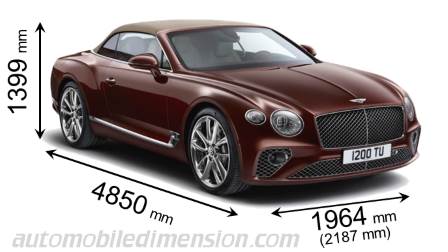 Bentley Continental GT Convertible 2019 afmetingen met lengte, breedte en hoogte