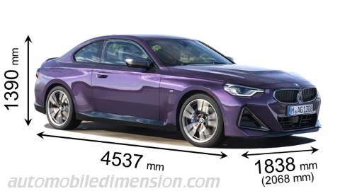 Dimension BMW 2 Coupe 2022 avec longueur, largeur et hauteur