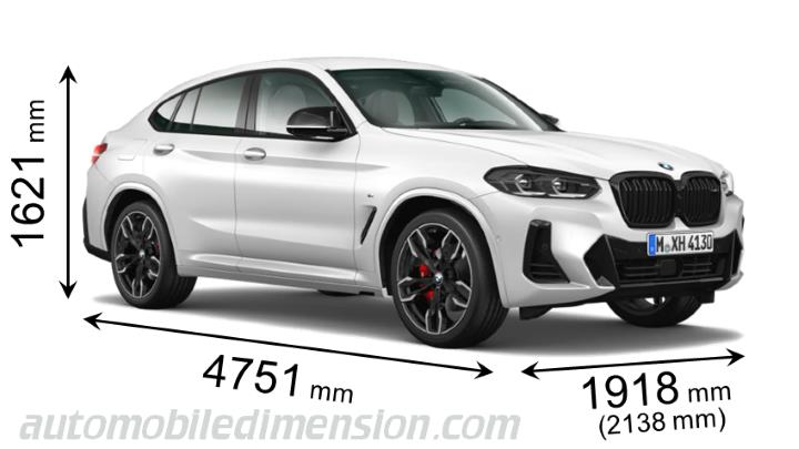 BMW X4 2022 Abmessungen mit Länge, Breite und Höhe