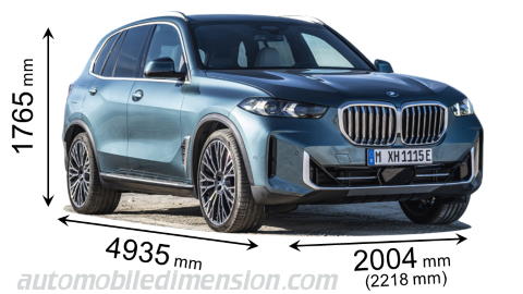 BMW X5 2023 mått med längd, bredd och höjd