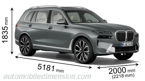 BMW X7 2023 mått med längd, bredd och höjd