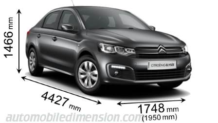 Citroen C-Elysee 2017 dimensions with length, width and height