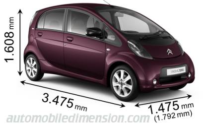 Citroen C-Zero 2010 dimensions with length, width and height