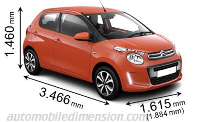 Citroen C1 2014 Abmessungen mit Länge, Breite und Höhe