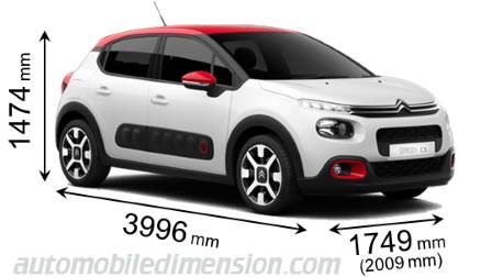 Citroen C3 2017 afmetingen