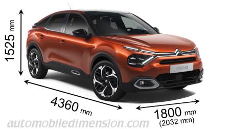 Dimensioni Citroen C4 2021 con lunghezza, larghezza e altezza