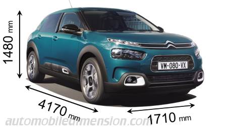 Dimension Citroen C4 Cactus 2018 avec longueur, largeur et hauteur