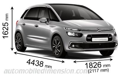 Dimension Citroen C4 Picasso 2016 avec longueur, largeur et hauteur