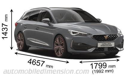 Dimension CUPRA Leon Sportstourer 2020 avec longueur, largeur et hauteur