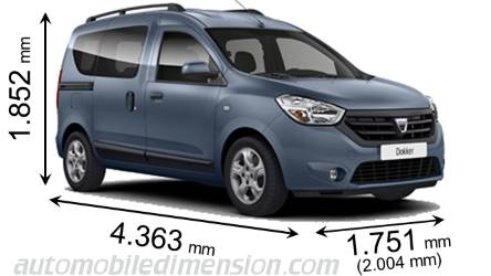 Dacia Dokker 2013 dimensions with length, width and height