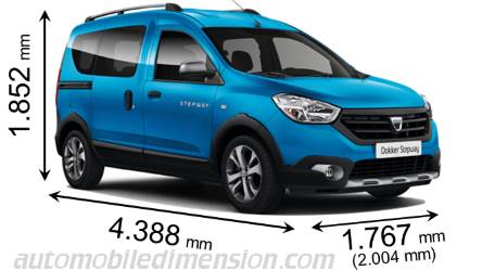 Dacia Dokker Stepway 2015 dimensions with length, width and height