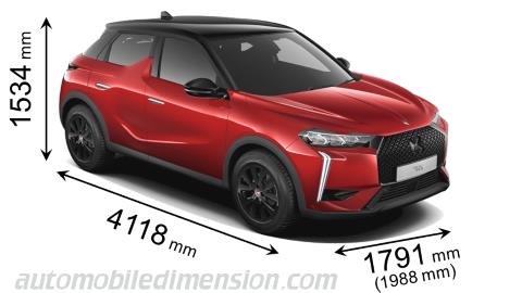 DS DS3 2023 mått med längd, bredd och höjd
