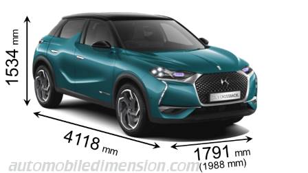 Dimension DS DS3 Crossback 2019 avec longueur, largeur et hauteur