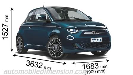 Fiat 500 2021 afmetingen met lengte, breedte en hoogte