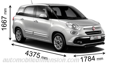 Dimension Fiat 500L Wagon 2017 avec longueur, largeur et hauteur