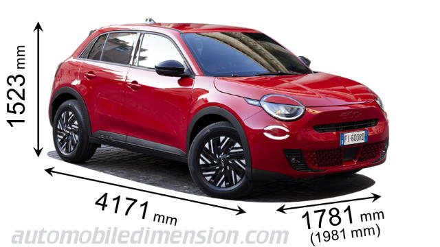 Dimensioni Fiat 600 2024 con lunghezza, larghezza e altezza