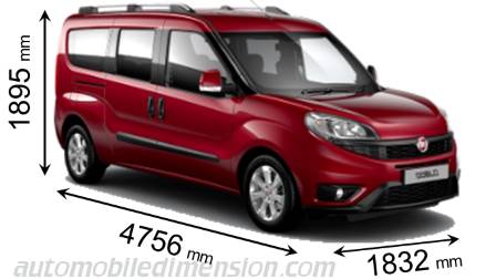 Dimension Fiat Doblò Maxi 2015 avec longueur, largeur et hauteur