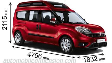 Dimension Fiat Doblò Maxi XL 2015 avec longueur, largeur et hauteur