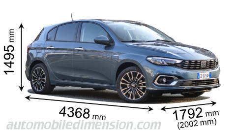 Fiat Tipo 5-door 2021 dimensions with length, width and height