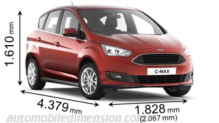 Dimension Ford C-MAX 2015 avec longueur, largeur et hauteur