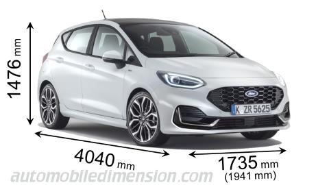 Dimensions of Ford cars showing length, width and