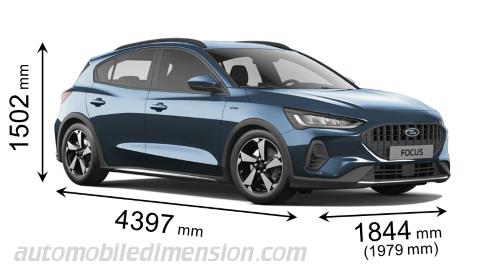 Dimension Ford Focus Active 2022 avec longueur, largeur et hauteur