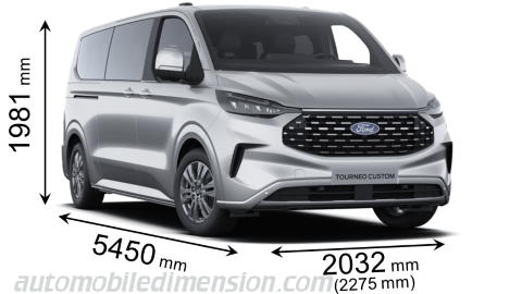 Dimensioni Ford Grand Tourneo Custom 2023 con lunghezza, larghezza e altezza