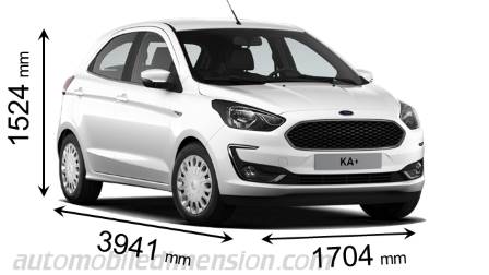 Ford Ka+ 2018 dimensions with length, width and height